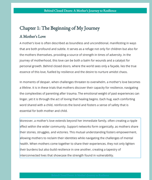 Behind Closed Doors:  A Mother's Survival  and Awakening